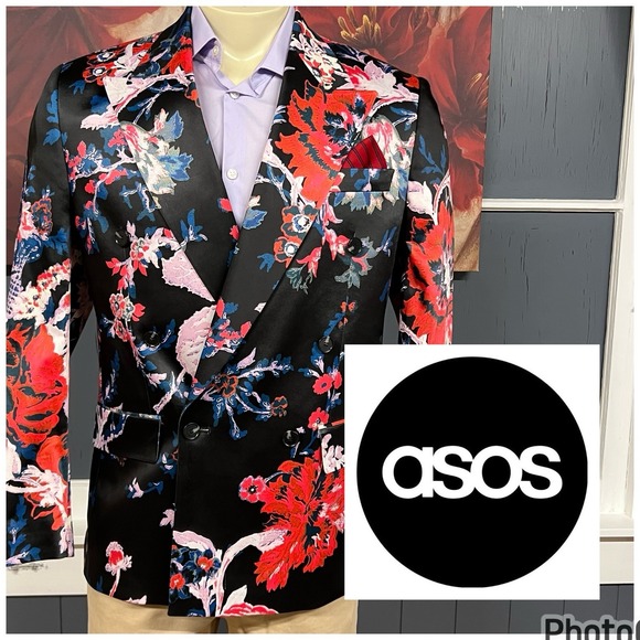 Asos Double Breasted Blazer Mens 38S Short Classic Fit Polyester Blend Stretch